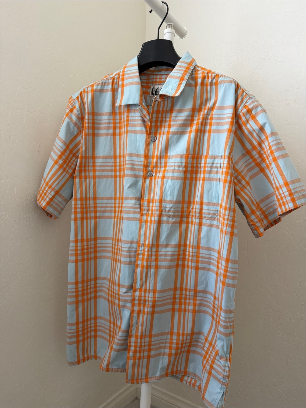 Marmot Light Blue and Orange Plaid Short-Sleeve Button-Up Shirt